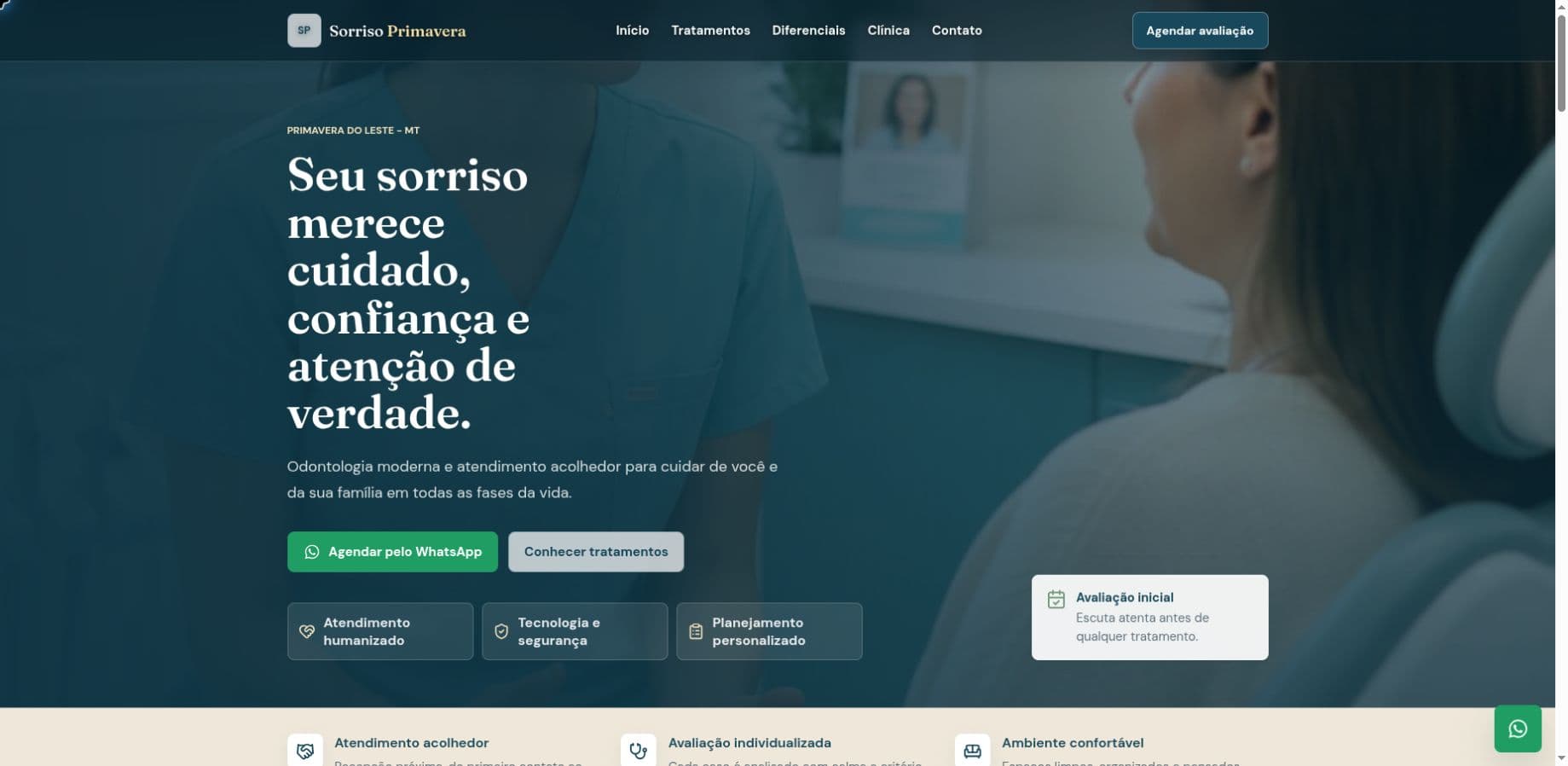 Página inicial do projeto conceito Sorriso Primavera
